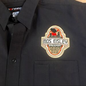 2012 Star Wars Celebration 6 patch Mos Eisley Spaceport on a Wrangler Shirt